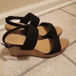 Ugg "Elena" Black Suede & Brown Leather Espadrille Wedge Heel Shoes Size 10